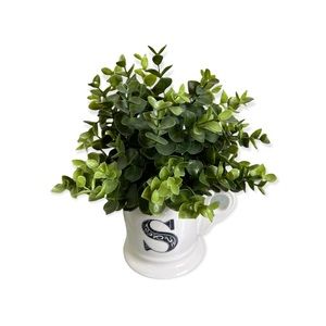 Anthropologie Coffee Mug Cup S Initial Monogram White Shaving Style Pedestal